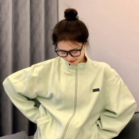 搖粒絨開衫厚棉T女春秋季寬鬆慵懶風bf薄款設計感小眾oversize外套