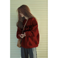 酒紅色衛衣女春秋2023新款爆款oversize寬鬆慵懶高級感超好看上衣