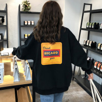 黑色厚棉T女春秋薄款chic港風2023新款加絨加厚秋冬寬鬆圓領中長版