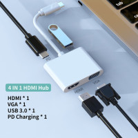 Док-станция 4K Type C на HDMI, 4 в 1, USB 3,0, VGA, PD