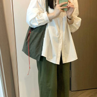 燈籠袖襯衫女早秋設計感小眾宮廷風圓領氣質襯衫寬鬆顯瘦薄款上衣