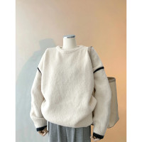 白色浣熊絨套頭毛衣女春秋軟糯慵懶風寬鬆羊絨針織衫上衣秋裝秋冬