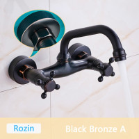 Смеситель для раковины Rozin, черный настенный кран с двойными ручками, поворотный носик, античный латунный кран для смеситель горячей и холодной воды