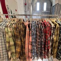 Brandy休閒美式復古磨毛寬鬆格子襯衫bm冪式穿搭古著襯衫外套女潮