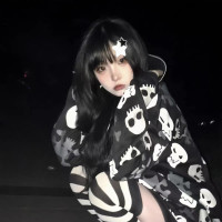 亞文化朋克y2k千禧辣妹骷髏頭滿印連帽運動衫女設計感小眾加絨外套