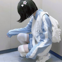 【菌落溶解】水藍色的日常原創藍白寬鬆印花運動服外套