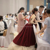 小紅書同款玫瑰騎士敬酒服新娘高級感結婚訂婚回門晚禮服紅色婚紗