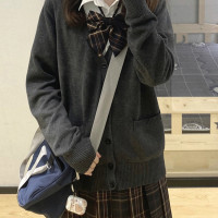 原創JK毛衣開衫外套女秋季日系學院風制服校供感深灰長袖針織上衣