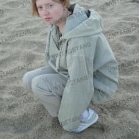 VintageTang美式復古淺灰綠做舊磨白簡約連帽運動衫女套頭上衣壕伍