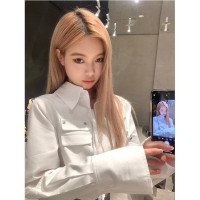 陳小腿~Turn left 辣妹白色襯衫女春秋設計感小眾短款長袖上衣ins