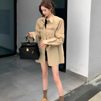 2023年春季新款韓版中長版字母墊肩設計感襯衫女寬鬆百搭情侶襯衫