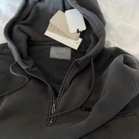 灰色半拉鍊衛衣外套女春秋oversize原創小眾設計感長袖鹽繫上衣秋