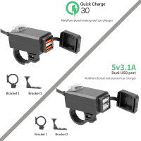 12 В-24 В QC3.0/3.1A двойной Usb-порт, водонепроницаемое зарядное устройство на руль мотоцикла, адаптер питания, розетка для Iphone Samsung Huawei