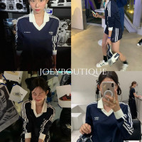 韓國fever同款阿迪SPORTY&RICH復古立領條紋polo長袖 美高女孩