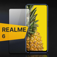 Противоударное защитное 3D стекло с олеофобным покрытием для телефона Realme 6 / Закаленное полноклеевое стекло на Реалми 6 / Прозрачное полноэкранное с рамкой