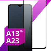 Противоударное защитное стекло для смартфона Samsung Galaxy A13 и A23 / Полноклеевое 3D стекло на Самсунг Галакси А13 и А13 / Прозрачное полноэкранное