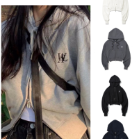 韓國椰啵 wooalong直郵代購 23崔叡娜同款連帽雙拉鍊短款外套 韓