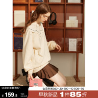 庫恩瑪維小眾拼接刺繡長袖無帽衛衣2023新款早秋別致內搭休閒上衣