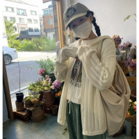 Unique SEI 簡約個性少女感減齡鏤空寬鬆連帽拉鍊針織衫防曬外套