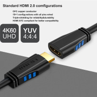 HDMI-совместимый кабель-удлинитель 2,0 штекер-гнездо пассивный ретранслятор усилитель соединительный кабель 3 М 1,5 м для PS4 pro apple TV