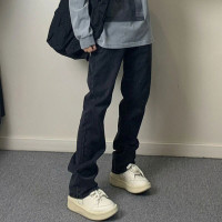 cleanfit純黑色牛仔褲夏季薄款美式高街vibe風褲子修身直筒微喇叭褲