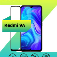 Защитное Cтекло для Xiaomi Redmi 9A / Ксиаоми Редми 9А / Сяоми / Полная Проклейка / Закаленное / Противоударное 6.53" (Черное)