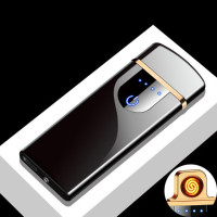 Популярная ветрозащитная металлическая беспламенная электрическая зажигалка с двойной дугой, плазменная USB Зажигалка, дисплей мощности, зажигалка с сенсорным датчиком, мужской подарок