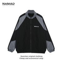 NAMAD日系潮牌插肩袖拼色風衣男女bf風秋冬薄款運動夾克立領外套