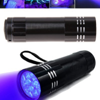 Черная алюминиевая ультрафиолетовая мини-вспышка 4,5 в, 9 светодиодов, фонарик, лампа с 3 щелочными батареями ААА