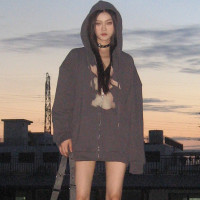 CCUP SPACE 2023新秋冬帽衫小眾設計可愛兔兔連帽運動衫開衫外套女