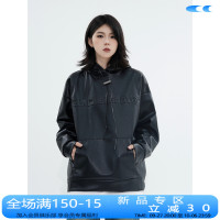 川川也美式街頭高級感連帽皮衛衣男女休閒高街簡約設計外套上衣潮