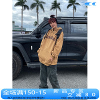 川川也家 美式PU皮字母連帽運動衫男女寬鬆情侶上衣hiphop秋季新款
