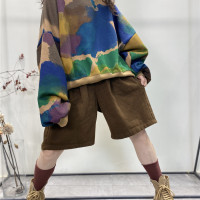 大尺碼紮染圓領厚棉T女寬鬆2022新款春秋中長版胖mm200斤套頭外套潮