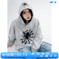 川川也美式高街390G毛巾繡連帽運動衫男女復古外搭蜘蛛情侶上衣潮牌