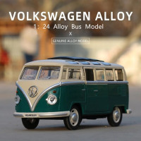 Модель автомобиля Volkswagen T1 из сплава 1/24, Литые и игрушечные автомобили, коллекционная металлическая модель автомобиля со звуком светильник, прекрасный автомобиль, подарок для детей