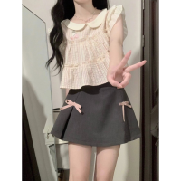 夏季甜美減齡1/4吋套筒扳手袖襯衫女復古花邊設計感小眾寬鬆短款別致娃娃衫