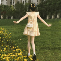 法式碎花1/4吋套筒扳手袖洋裝女夏季新款小個子寬鬆顯瘦休閒裙子a字短裙