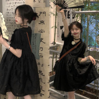 【ALITTLE 亂糟糟】[古香黑魔法]重工玫瑰提花拼接旗盤扣洋裝女