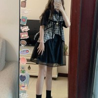 小香風甜酷polo洋裝女夏天設計感小個子韓版寬鬆網紗拼接襯衫裙