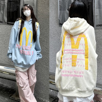 咖哩人美式復古麥當勞M字母印花連帽運動衫男女秋季高街情侶寬鬆潮