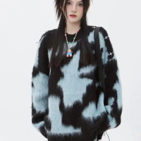 慵懶風紮染套頭針織毛衣女2023秋冬季新款寬鬆顯瘦水貂絨氣質上衣