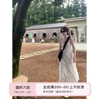 callmeear//【浪漫假日】極簡優雅收腰小白裙V領仙女吊帶洋裝夏