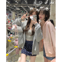 白水女【粉粉蜜桃套裝~】粉色衛衣女秋裝新款慵懶風連帽外套上衣