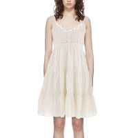 鞠婧禕BM吊帶裙白色2023新款少女風蛋糕裙子純欲風收腰顯瘦小個子