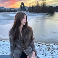 Female pilot馬海毛毛衣V領女小眾軟糯加厚條紋針織開衫外套