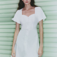 一件7折兩件6折三件5折@泡泡袖背後綁帶白色連衣裙