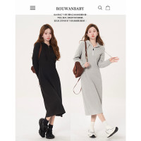 肉完【悠悠假日】秋冬內搭針織洋裝休閒厚棉裙女秋冬長版小個子