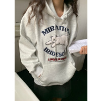 你好卡農 原創小熊連帽運動衫女春季2023新款寬鬆顯瘦加絨加厚上衣