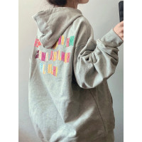 美式復古灰色厚棉T女春秋款2023新款寬鬆oversize小眾設計感外套