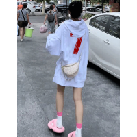 白色潮牌連帽運動衫女秋冬季美式復古高級感超好看正肩加絨加厚上衣
